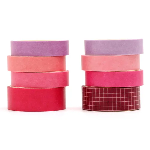 Miniatura 17 de YUBBAEX - Juego de 8 rollos de cinta adhesiva básica Washi de color sólido con cuadrícula, cinta adhesiva decorativa para arte, manualidades DIY