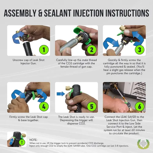 Miniatura 9 de Leak Saver - Fuga Shot HVAC - Inyector sellador de fugas y lanzador de línea de condensado - Cartuchos de CO2 no contaminantes - para A/C y mini