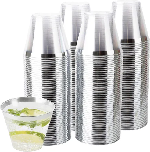 Miniatura 18 de PLASTICPRO Vasos de plástico desechables de 9 onzas, vasos de diseño antiguo, 100 unidades, transparente