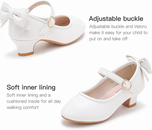 Miniatura 5 de Dufannie Zapatos de vestir para niñas, zapatos de tacón bajo de princesa, zapatos planos con purpurina para bodas y fiestas