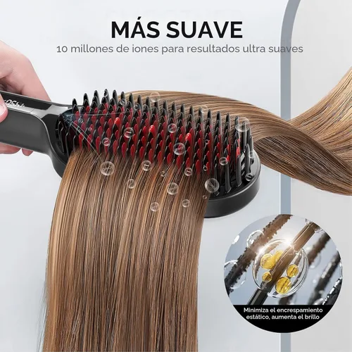 Miniatura 5 de TYMO Cepillo alisador de cabello – Cepillo alisador iónico Plus mejorado con cerdas densas, 16 temperaturas, doble voltaje Peine caliente de Negro