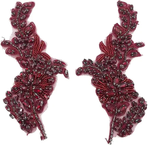 Miniatura 7 de 1 par de apliques hechos a mano con diamantes de imitación de flores para ropa, parches de tela de cristal para vestido de novia, apliques de encaje