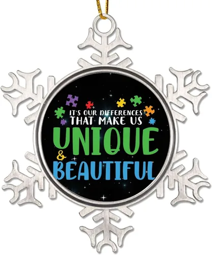 Miniatura 14 de Live Love Accept Autism Heartbeat Adornos para árbol de Navidad, decoración de autismo, rompecabezas divertido para colgar en Navidad