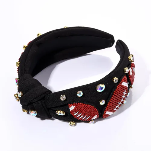 Miniatura 3 de NVENF Diadema de fútbol para mujer, accesorios de fútbol para mamá, diadema anudada con cuentas de fútbol, diadema anudada con diamantes