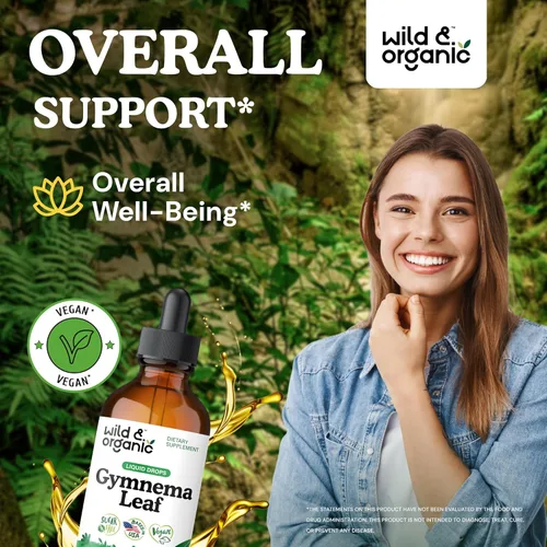 Miniatura 2 de Wild & Organic Gymnema Sylvestre Extract Drops - Suplementos de Gymnema Sylvestre sin azúcar - Tintura a base de polvo Gurmar - Gotas líquidas