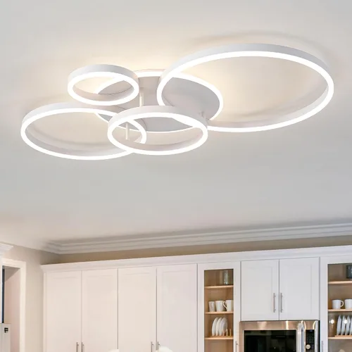 Miniatura 13 de O'NEELDY Moderna lámpara de techo LED regulable de montaje empotrado con control remoto de anillo de acrílico, 48W 3000K-6000K ajustable, lámpara