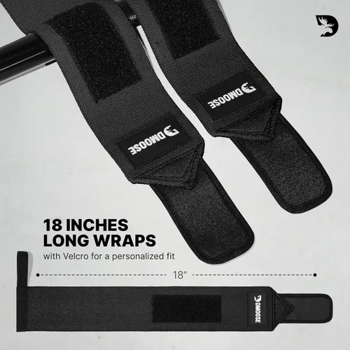 Miniatura 6 de DMoose Fitness Muñequeras para levantamiento de pesas de 18 pulgadas – Envoltura de gimnasio resistente con lazo para el pulgar para apoyo y alivio