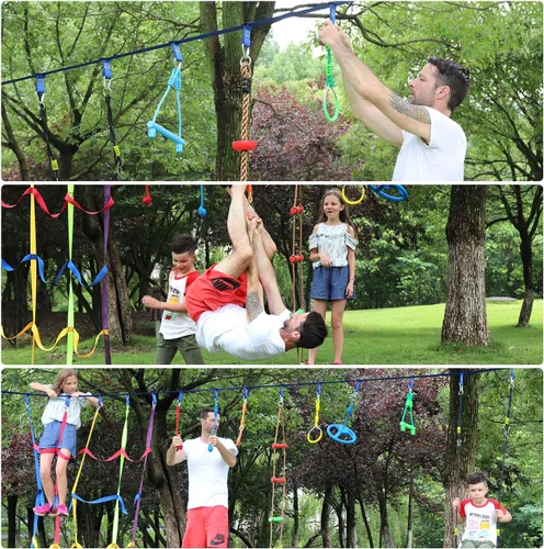 Miniatura 7 de Rainbow Craft Correas de hebilla Ninja Slackline – 8 trabillas extraíbles para colgar para entrenamiento de carrera de obstáculos ninja, accesorios
