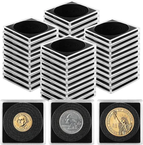 Miniatura 8 de 20 piezas de estuches ajustables de acrílico para colección de monedas con esponjas, soporte de monedas con cierre, estuches de protección