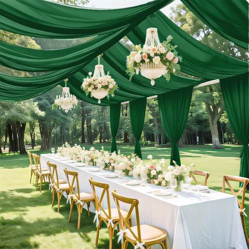 Miniatura 3 de Cortinas de techo verdes para cortinas de boda para techo, tela drapeada, 2 paneles de 5 x 20 pies, cortinas de tela para cortinas de arco de boda
