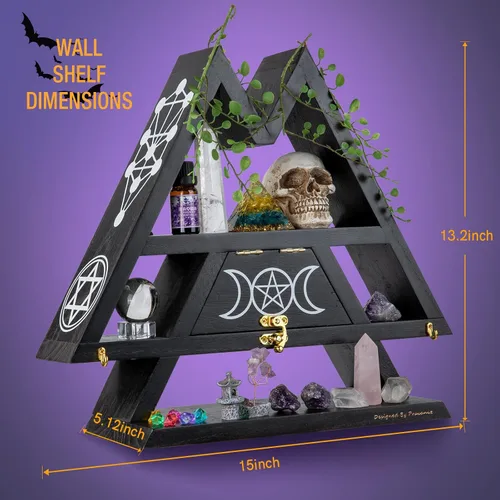 Miniatura 3 de Pracaniz - Estante de cristal con cajón abatible y ganchos para pared y escritorio, soporte de cristal como decoración de habitación estilo bruja