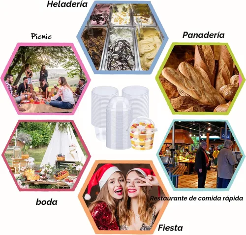 Miniatura 7 de Alaeseje Paquete de 50 Vasos Desechables de Plástico Transparente de 8oz con Tapas de Cúpula (Agujero en la Tapa), Vasos de Postre PET, Cuencos