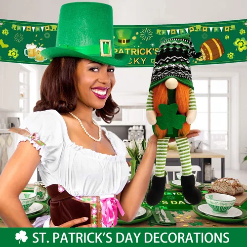 Miniatura 3 de BINSUNS Gnomos de peluche del día de San Patricio, 2 piezas de gnomos verdes irlandeses Tomte, muñeco de gnomos para decoración del día de San