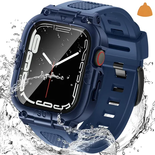 Miniatura 15 de Goton Estuche impermeable 3 en 1 con correa para Apple Watch con protector de pantalla de vidrio templado incorporado de 40 mm, cubierta frontal
