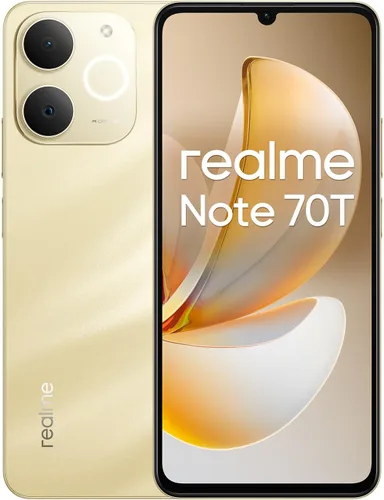 realme Note 70T 4G Smartphone 4+64GB, pantalla de 6.75 pulgadas, dorado, pantalla de 90Hz, batería de 6000mAh, cámara de 32MP, potente procesador