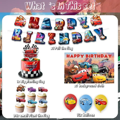 Miniatura 2 de El paquete de 42 piezas de decoración de fiesta McQueen incluye: pancarta, decoración de pastel, gota negra, globos para suministros de fiesta