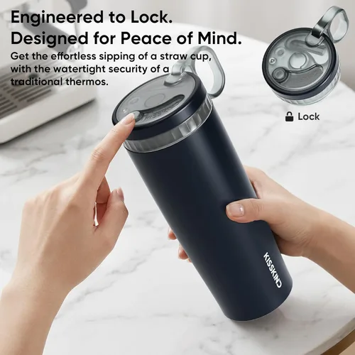 Miniatura 9 de KISSKIND Vaso de café helado con popote oculto, taza de café helado reutilizable de 20 onzas, taza de viaje con forro de cerámica que cabe en bolsas