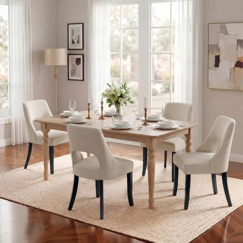 Miniatura 25 de UVV Juego de 2 sillas de comedor de madera, sillas de comedor modernas de mediados de siglo tapizadas en tela para cocina y comedor, silla de cena