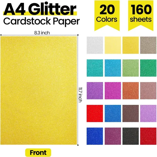 Miniatura 2 de Zhanmai 160 hojas de cartulina con purpurina, 20 colores, papel grueso con purpurina para el regreso a la escuela, suministros para manualidades
