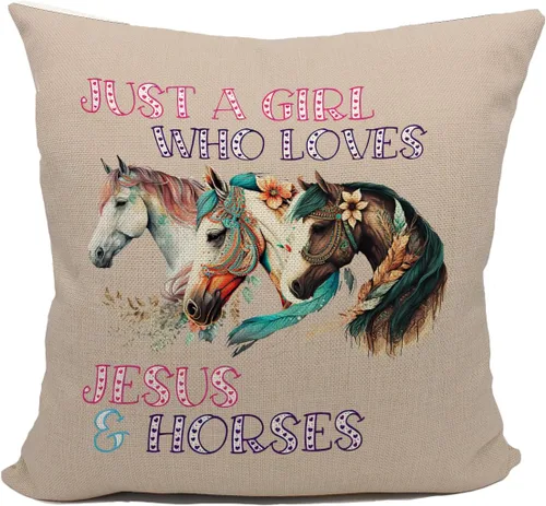 Mancheng-zi Funda de cojín con forma de caballo - 18 x 18 pulgadas, decoración para habitación de niñas, color beige Beige1