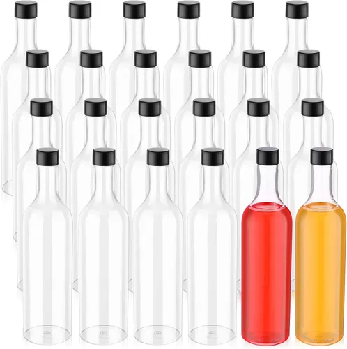 Miniatura 10 de Patelai 24 botellas de vino de plástico con tapas de 11 onzas de cuello largo, botellas de plástico de cuarto de galón con tapas de rosca