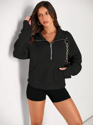 Miniatura 2 de AUTOMET Womens Sweatshirts Half Zip Cropped Pullover Fleece Quarter Zipper Hoodies Fall outfits Clothes Thumb Hole