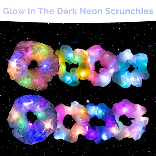 Miniatura 3 de 8 piezas de scrunchies LED para mujeres - Scrunchy, scrunchies iluminados para niñas, ligas de hilo coloridas, accesorio para el cabello que brilla