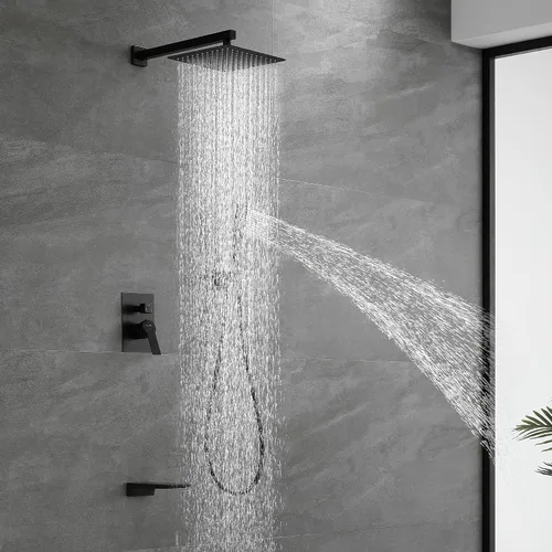 Miniatura 2 de SHAMANDA Sistema de ducha con boquilla de cascada y cabezal de ducha de mano, juego de llave de ducha de lluvia de 10" completo con válvula redonda