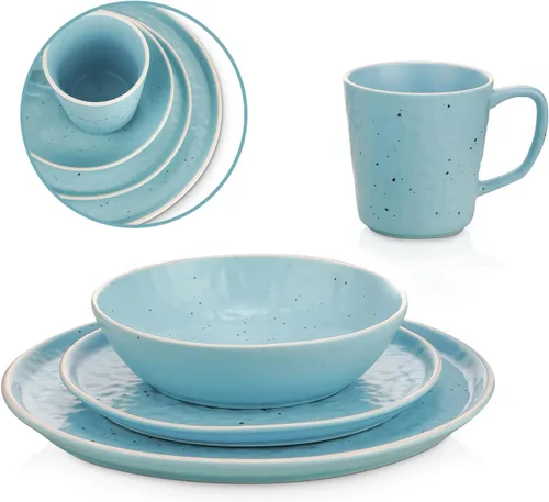 Miniatura 8 de Stone Lain Elena Stoneware - Juego de vajilla redonda de 16 piezas, color azul, 16 piezas, servicio para 4