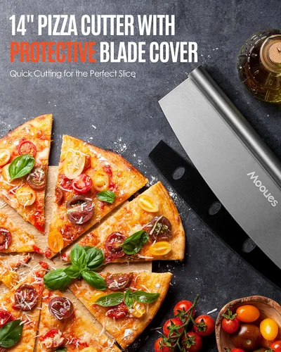 Miniatura 4 de Pala de Pizza de Aluminio Espátula de Pizza, Mooues Pala de Pizza de Metal de 12 pulgadas (12"x 14") con Cortador Basculante Mango de Madera