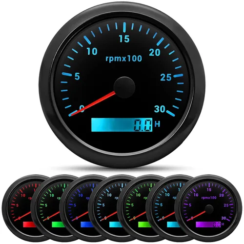 ARTILAURA Tacómetro para Barco Tacometro 85mm 3-3/8" 3000 RPM Medidor 7 Colores Impermeable para Marino Coche AUTO Camión 9-32V (Negro)