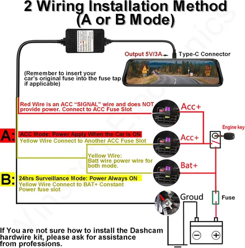 Miniatura 4 de Kit de cable duro para cámara de salpicadero de automóvil, cargador USB tipo C, kit de cable duro para cámara de salpicadero DC 12-24V a 5V/3A