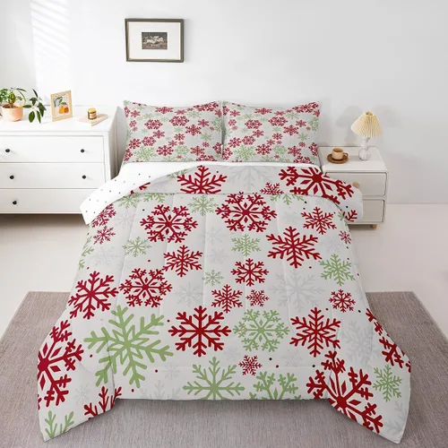 Erosebridal Juego de edredón de Navidad, tamaño individual, relleno de edredón mágico de invierno con copos de nieve para adultos, niños, mujeres,