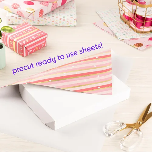 Miniatura 5 de Plum Designs Hojas de papel de regalo – papel de regalo de feliz cumpleaños para niñas, papel de regalo divertido para niñas, 14 hojas de papel