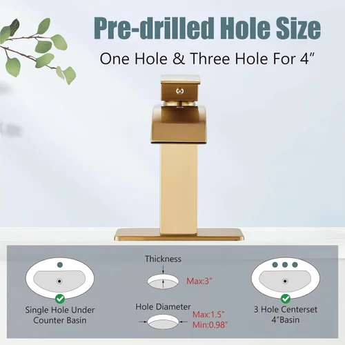 Miniatura 3 de Aolemi Grifo de baño de una sola manija, 1 agujero, montaje en cubierta, lavabo para lavabo de lavabo RV con placa de cubierta y montaje de drenaje