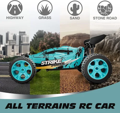 Miniatura 6 de Tecnock coches RC para niños, coche de control remoto para niños, 1:18 escala 20 KM/H 2WD buggy todo terreno, coche de carreras RC de 2.4GHz con Azul