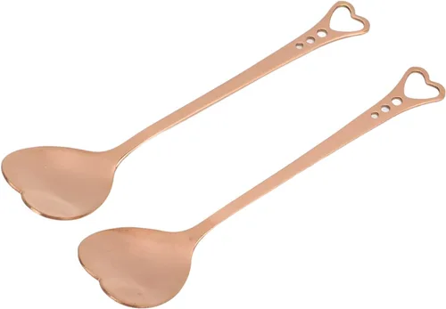 Miniatura 10 de Pssopp 2 cucharas de postre de café, diseño en forma de corazón, cuchara de metal para agitar, té, postre, bebidas, helado, Oro, Moderno