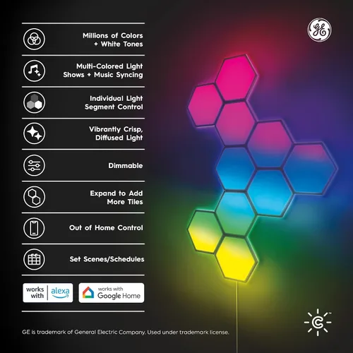 Miniatura 2 de Cync GE Dynamic Effects - Luces LED hexagonales inteligentes con WiFi que cambian de color, paneles de luz de pared para decoración de habitación