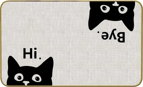 Miniatura 8 de Mingnei Hi Bye Cat Welcome Felpudo – Tapete para puerta de entrada de cocina en el hogar, divertido tapete negro para amantes de los gatos