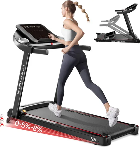 RHYTHM FUN 8.0 MPH Treadmills for Home, Running Walking Pad Treadmill with Incline up to 8%, Foldable Treadmill with Handle Bar, Low Noise Walking