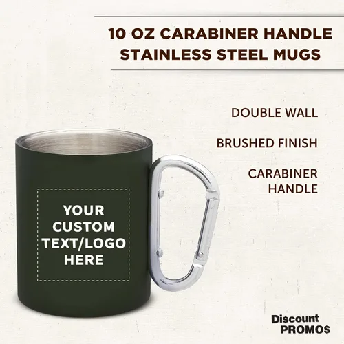 Miniatura 3 de Tazas personalizadas de acero inoxidable con asa de mosquetón, 10 onzas, juego de 100, paquete personalizado a granel, perfectas para café