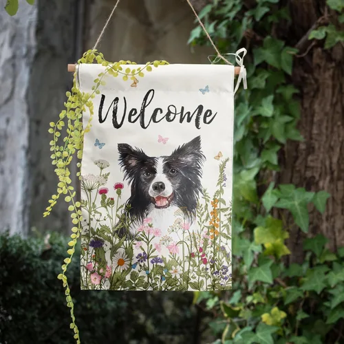 Miniatura 6 de Bandera de jardín floral Border Collie bandera de patio primavera verano bandera de patio flor perro banderas de jardín para exteriores pequeñas