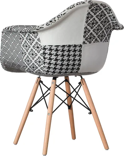 Miniatura 6 de Mid-Century - Juego de 2 sillas de tela moderna con brazos para sala de estar, patas de madera de haya, color blanco y negro
