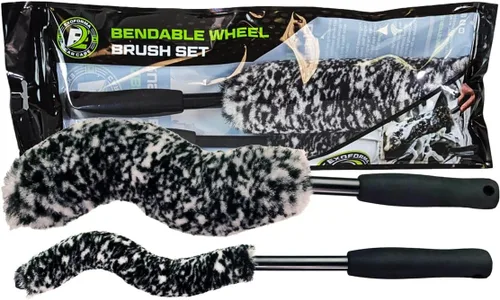 ExoForma Juego de cepillos flexibles, juego único de 2 piezas de cepillos de rueda ajustables que se limpia detrás de las ruedas, fibra de lana