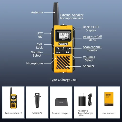 Miniatura 7 de Gaswei G1pro IP67 Walkie Talkies impermeables FRS para adultos de largo alcance, recargables con vibración, radios bidireccionales de emergencia