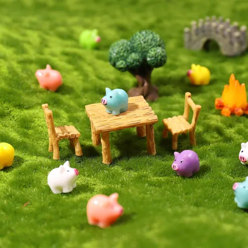 Miniatura 6 de Fuyamp 120 piezas de mini cerdos de resina coloridos pequeños de cerdos miniatura adornos para jardín, paisaje, acuario, casa de muñecas