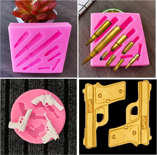 Miniatura 4 de Moldes de silicona 3D con forma de bala y pistola para decoración de pasteles, dulces, chocolate, bricolaje, gomitas, postres, manualidades, Pistola