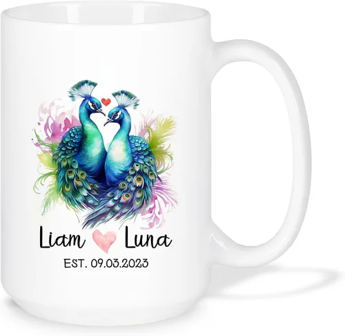 Miniatura 12 de Taza de café personalizada con diseño de zorro de 11 onzas, 15 onzas, divertida taza de viaje para pareja de zorros, taza de té con nombre y fecha