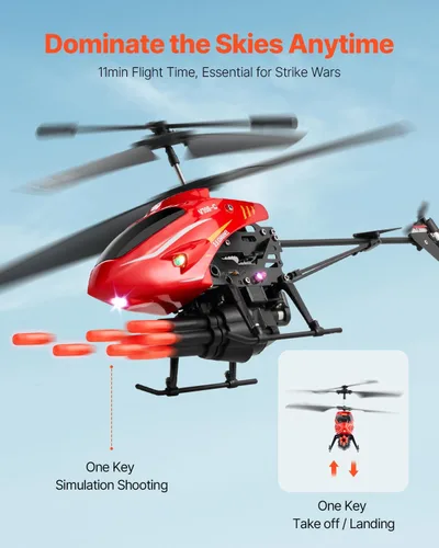 Miniatura 2 de VEVOR Helicóptero RC, helicóptero de control remoto volador de 2.4 GHz con modo de disparo, avión RC de 3.5 canales para niños, retención
