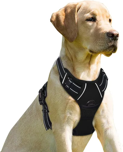 Miniatura 33 de BARKBAY Arnés sin tirones para perro, clip frontal, resistente, reflectante, mango de fácil control para pasear perros grandes (negro, L)